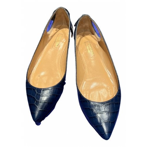 Pre-owned Aquazzura Leather Ballet Flats In Blue