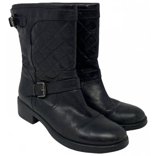 Pre-owned Aquatalia Leather Ankle Boots In Black