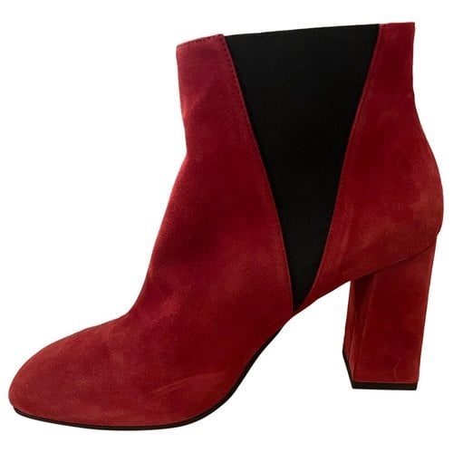 Pre-owned Pollini Leather Ankle Boots In Red