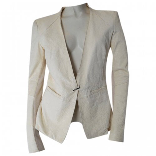 Pre-owned Helmut Lang Leather Jacket In White