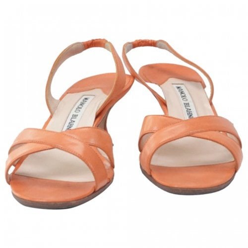 Pre-owned Manolo Blahnik Leather Sandal In Orange