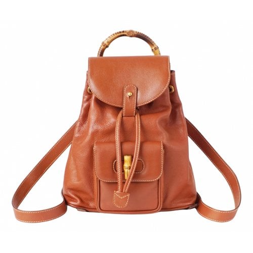 Pre-owned Gucci Bamboo Leather Backpack In Brown