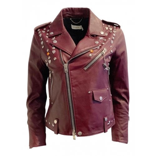 Pre-owned Coach Leather Jacket In Burgundy