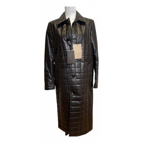 Pre-owned Bottega Veneta Leather Coat In Black