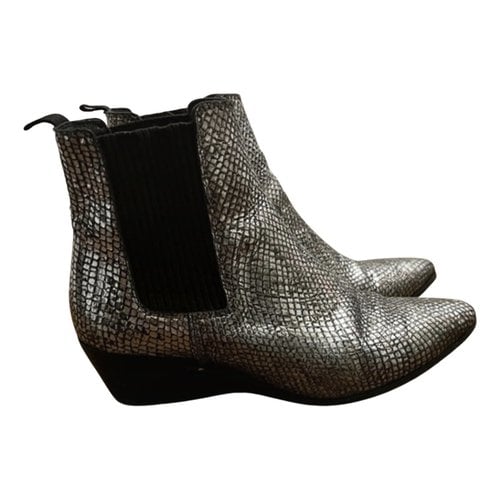 Pre-owned Maje Leather Ankle Boots In Silver