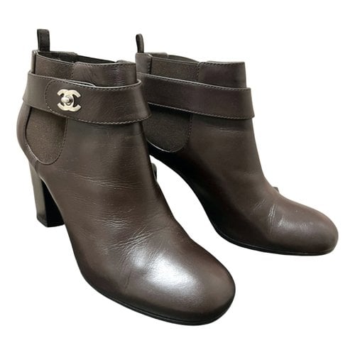 Pre-owned Chanel Leather Ankle Boots In Brown