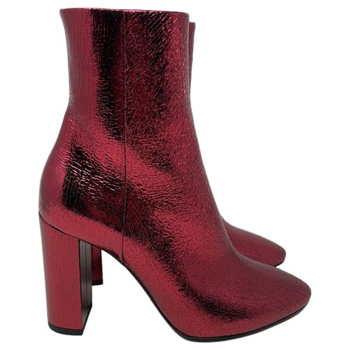 Pre-owned Saint Laurent Ankle Boots In Red