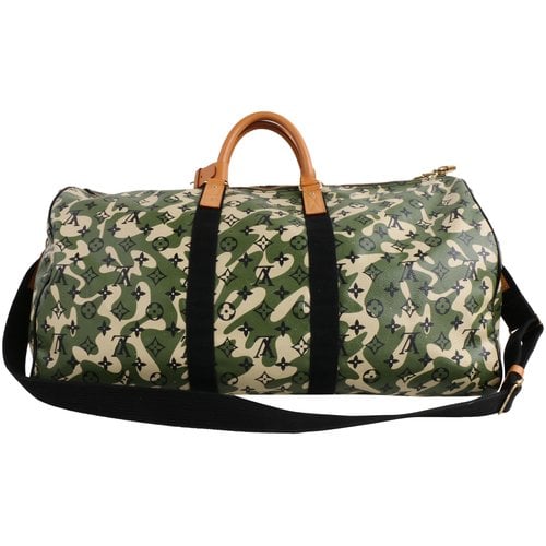 Pre-owned Louis Vuitton Keepall Leather Travel Bag In Green