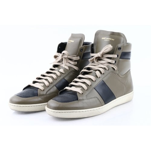Pre-owned Saint Laurent Leather High Trainers In Green