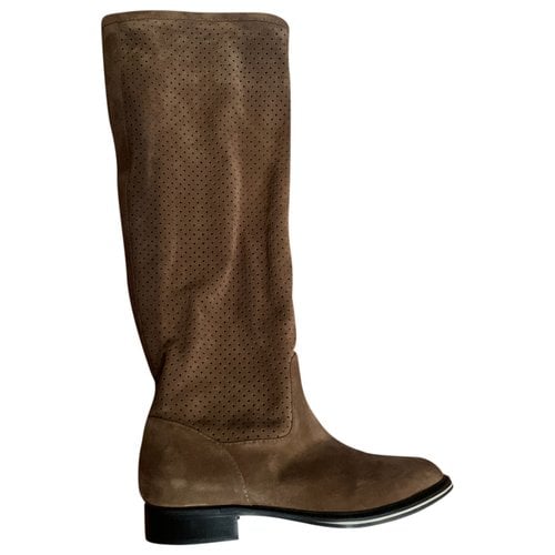 Pre-owned Pollini Leather Western Boots In Brown