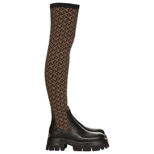 Pre-owned Versace Leather Riding Boots In Brown