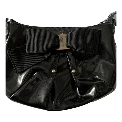 Pre-owned Ferragamo Patent Leather Crossbody Bag In Black