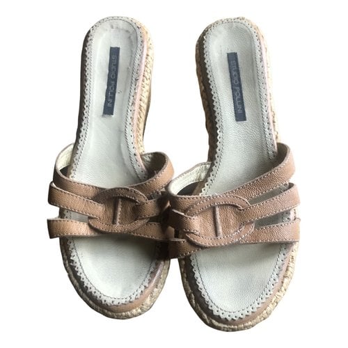 Pre-owned Pollini Leather Mules In Beige