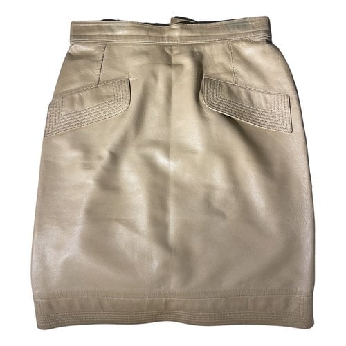 Pre-owned Loewe Leather Mid-length Skirt In Beige