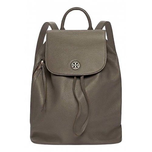 Pre-owned Tory Burch Leather Backpack In Grey