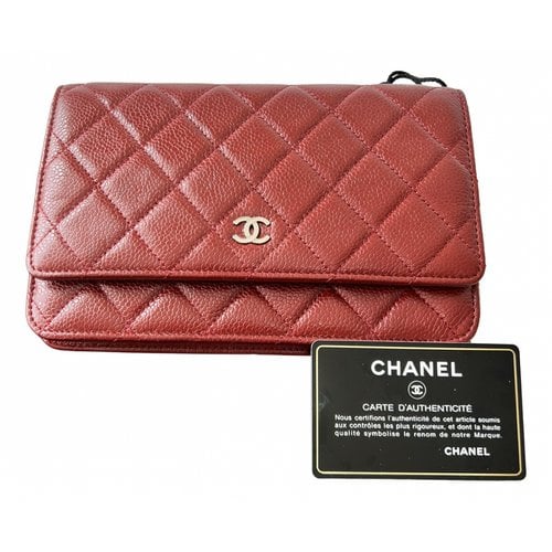 Pre-owned Chanel Wallet On Chain Timeless/classique Leather Crossbody Bag In Red