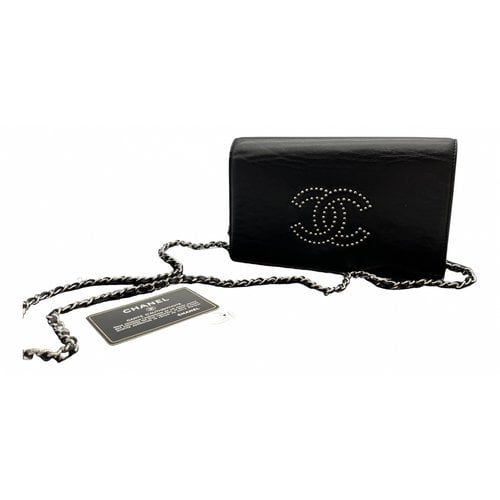 Pre-owned Chanel Wallet On Chain Double C Leather Crossbody Bag In Black