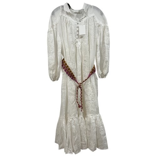 Pre-owned Zimmermann Linen Mid-length Dress In White