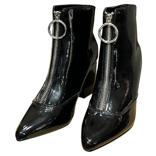 Pre-owned Glamorous Patent Leather Biker Boots In Black