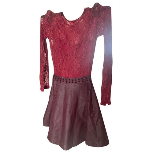 Pre-owned Philipp Plein Leather Mini Dress In Burgundy