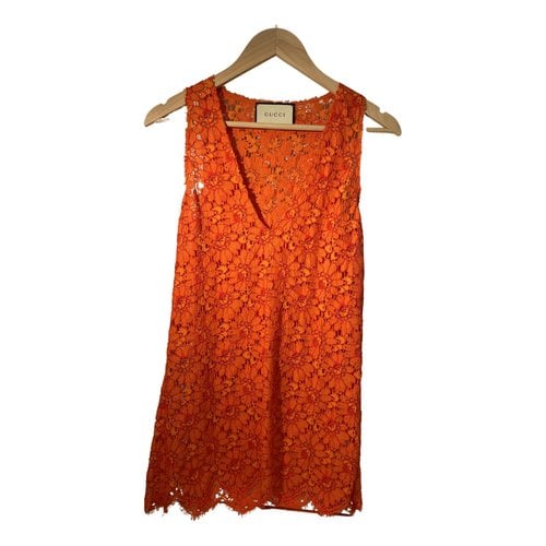 Pre-owned Gucci Lace Mini Dress In Orange