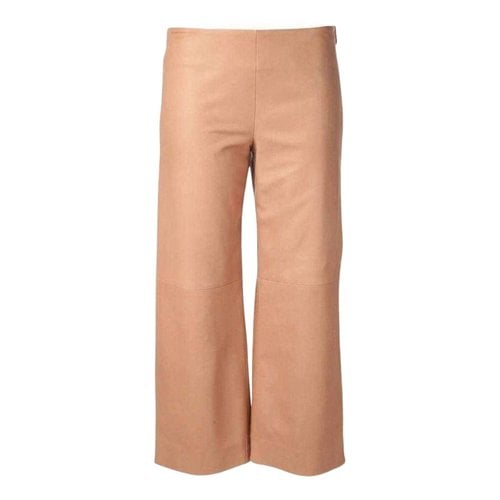 Pre-owned Chloé Leather Straight Pants In Beige