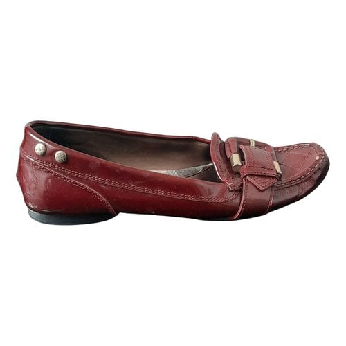 Pre-owned Burberry Patent Leather Ballet Flats In Burgundy