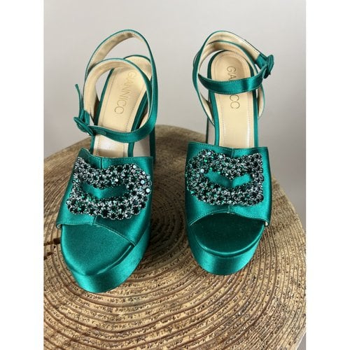 Pre-owned Giannico Cloth Sandals In Green