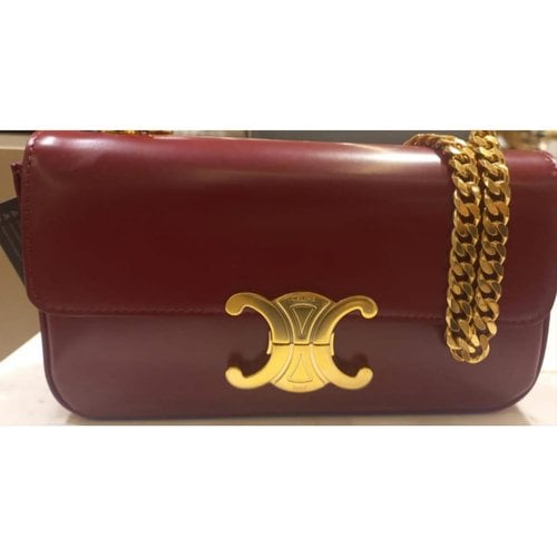 Pre-owned Celine Triomphe Long Leather Handbag In Red