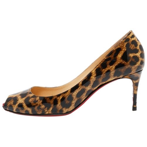 Pre-owned Christian Louboutin Patent Leather Flats In Brown