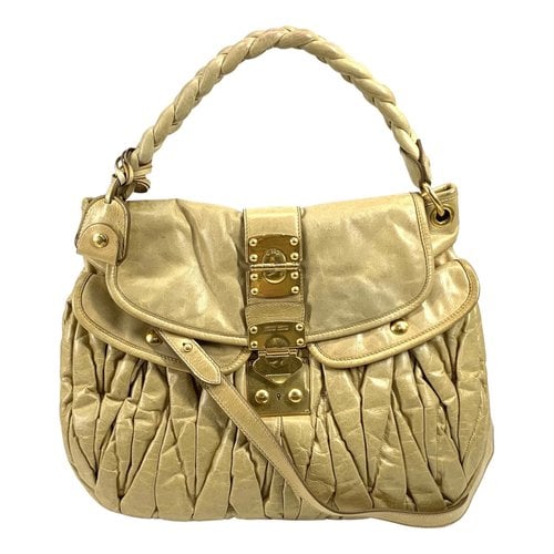 Pre-owned Miu Miu Coffer Leather Handbag In Beige