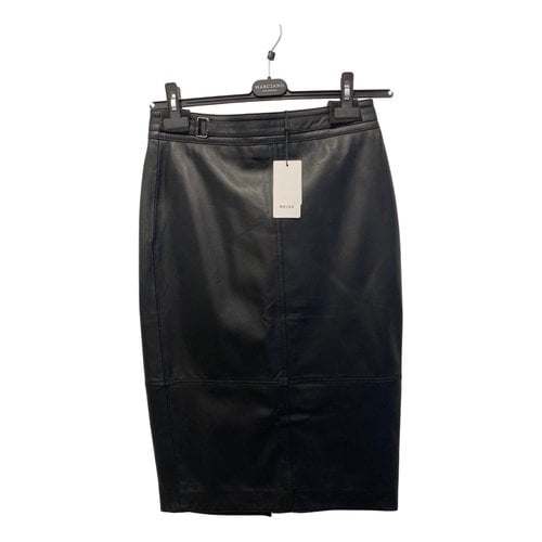 Pre-owned Reiss Leather Mid-length Skirt In Black