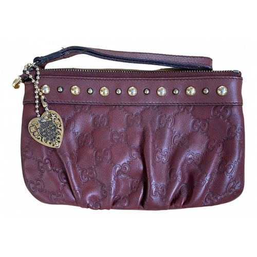 Pre-owned Gucci Guccy Clutch Leather Clutch Bag In Burgundy