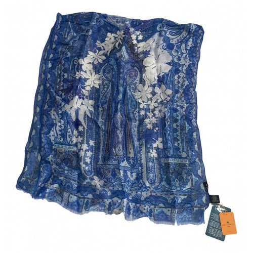 Pre-owned Etro Linen Silk Handkerchief In Blue