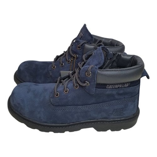 Pre-owned Caterpillar Leather Ankle Boots In Navy