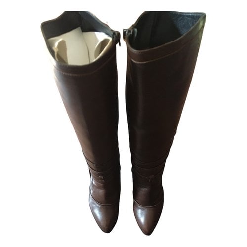 Pre-owned Bruno Magli Leather Riding Boots In Brown