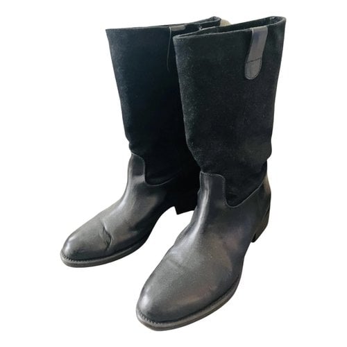 Pre-owned Fabio Rusconi Leather Western Boots In Black