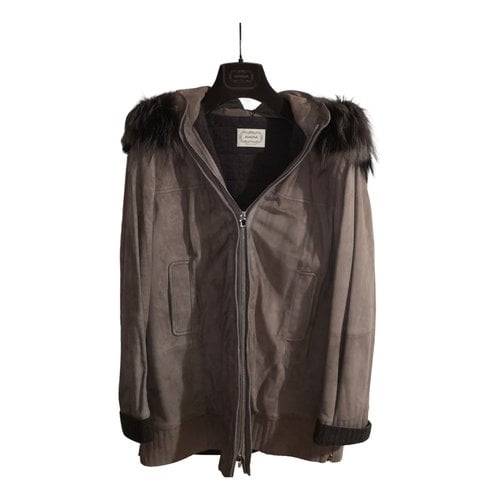 Pre-owned Agnona Leather Jacket In Beige
