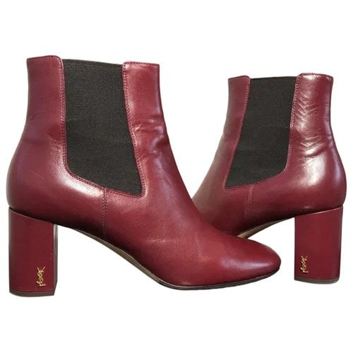 Pre-owned Saint Laurent Loulou Leather Ankle Boots In Burgundy
