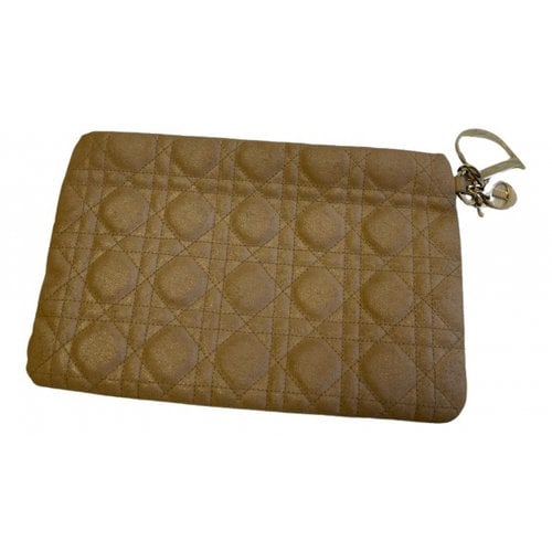 Pre-owned Dior Leather Clutch Bag In Beige