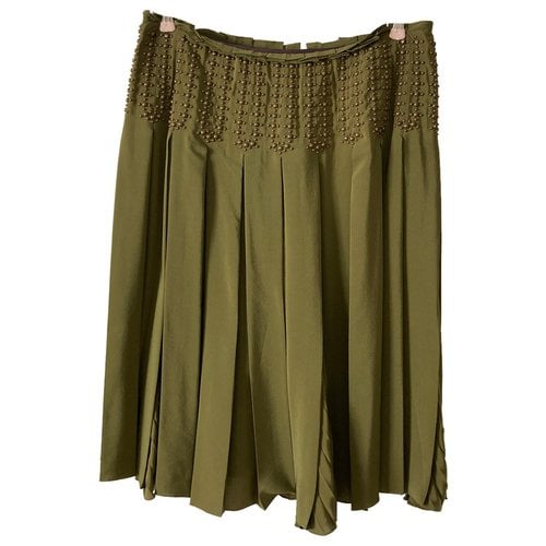 Pre-owned Roberto Cavalli Silk Mid-length Skirt In Khaki