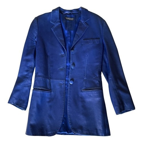 Pre-owned Giorgio Armani Leather Jacket In Blue