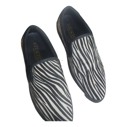 Pre-owned Stokton Leather Flats In Anthracite