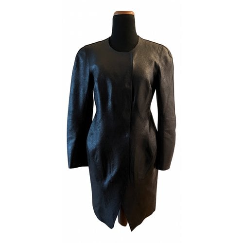 Pre-owned Donna Karan Vegan Leather Coat In Black