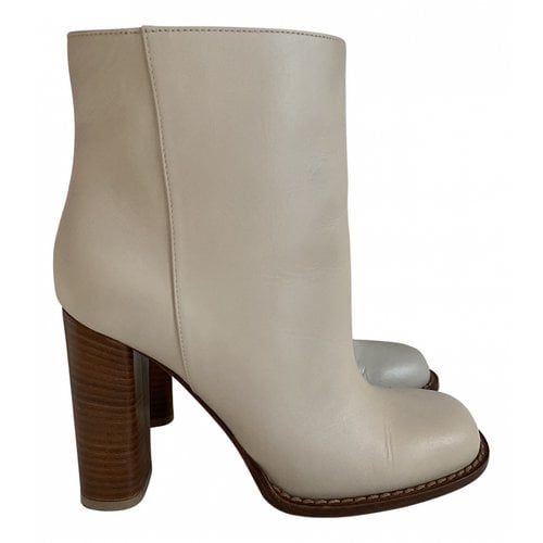 Pre-owned Marni Leather Ankle Boots In Ecru