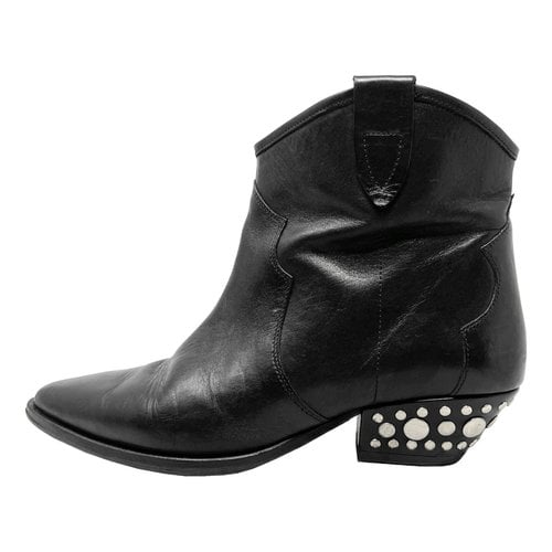 Pre-owned Isabel Marant Leather Western Boots In Black