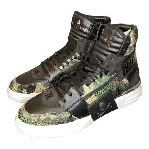 Pre-owned Philipp Plein Phantom Kick$ Leather High Trainers In Green