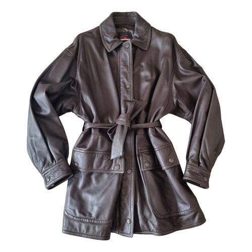 Pre-owned Genny Leather Coat In Brown