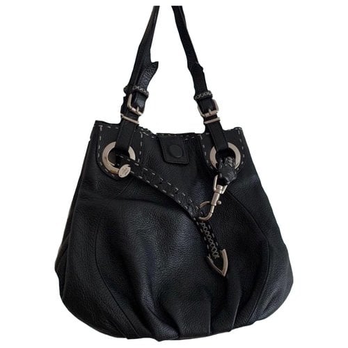 Pre-owned Fendi Anna Selleria Leather Handbag In Black