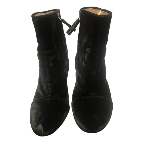 Pre-owned Polly Plume Velvet Ankle Boots In Black